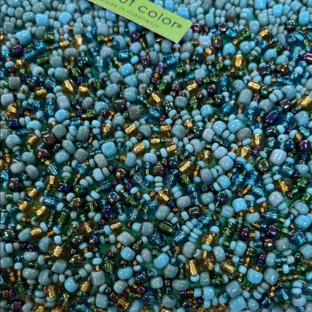 Beaded Clutch in Turquoise Blue and Green with multicolor beads - Picture 3 of 8